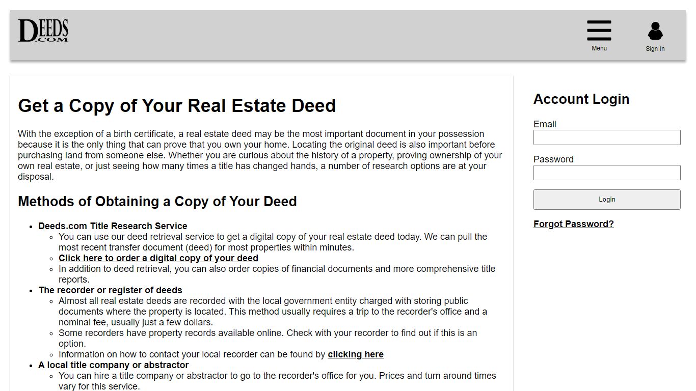 Get a Copy of Your Real Estate Deed - Deeds.com